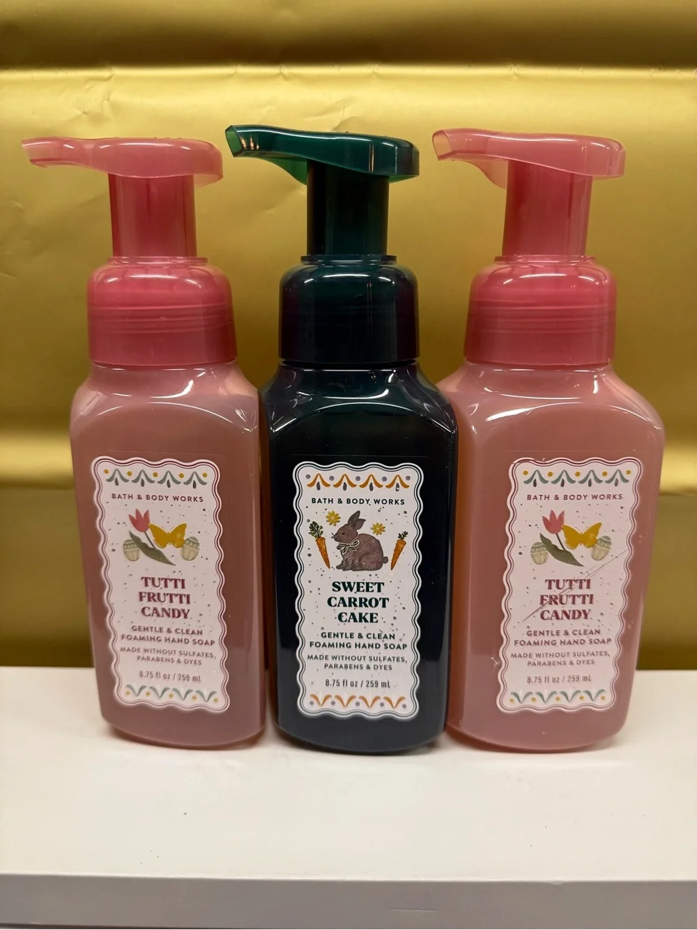 BBW tutti fruity candy and sweet carrot cake foaming hand soap set x 3